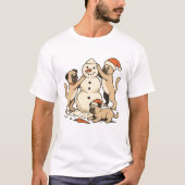 Cute Pug Building Snowman – Funny Christmas Dogs T-shirt (Voorkant)