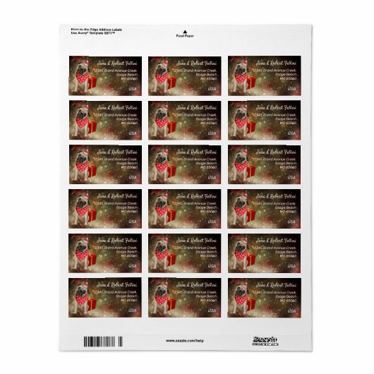 Cute Pug buldog bandana red box festive custom Etiket (Full Sheet)