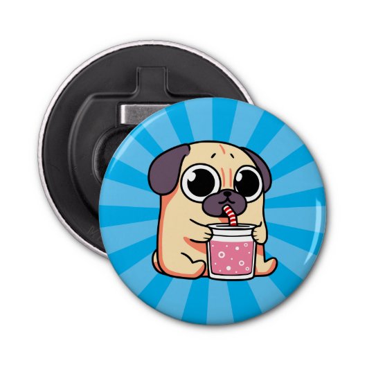 Cute Pug Button Flesopener (Voorkant)