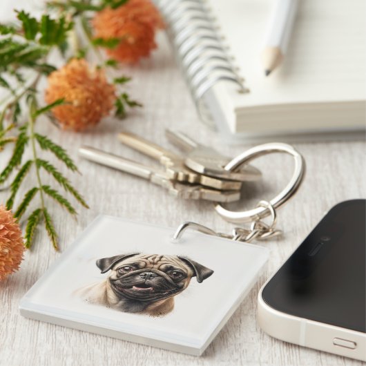 Cute Pug chilling Best Dog Mam Ever Sleutelhanger (Voorkant Rechts)