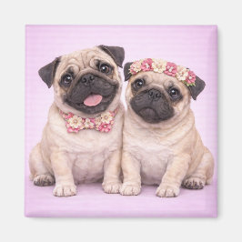 Cute Pug Couple Valentine Illustration Magneet