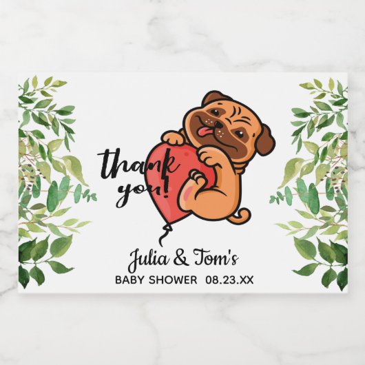 Cute Pug Dank u Baby shower Favor Mini Sparkling Wijnetiket (Enkel label)