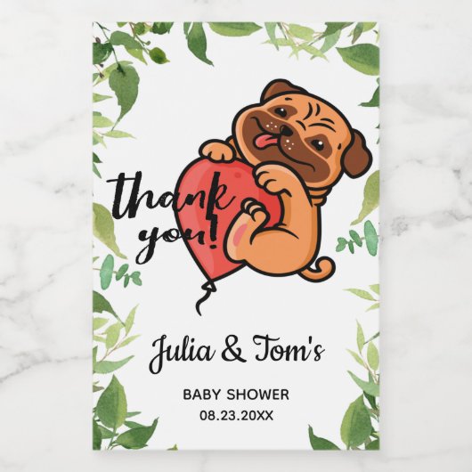 Cute Pug Dank u Baby shower Mini Wijn Etiket (Enkel label)