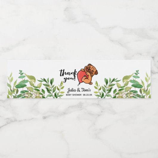 Cute Pug Dank u Baby shower Waterfles Etiket (Enkel label)