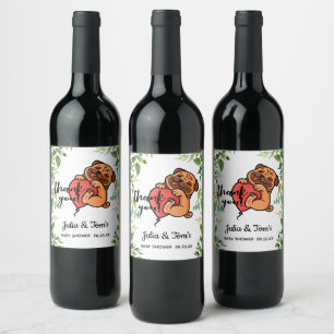 Cute Pug Dank u Baby shower Wijn Etiket