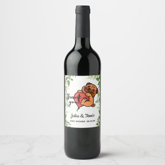 Cute Pug Dank u Baby shower Wijn Etiket (Voorkant)
