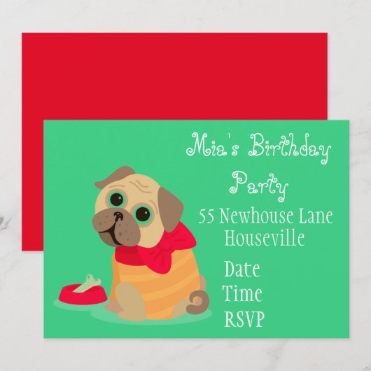 Cute pug dierenvriend girl kaart (Voorkant / Achterkant)