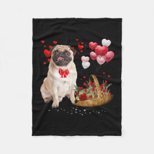 Cute Pug Dog Balloon Heart Valentijnsdag Fleece Deken
