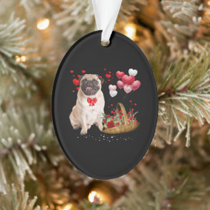 Cute Pug Dog Balloon Heart Valentijnsdag Ornament