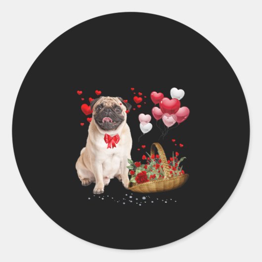 Cute Pug Dog Balloon Heart Valentijnsdag Ronde Sticker (Voorkant)