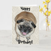 Cute Pug Dog Birthday Kaart (Gele Bloem)