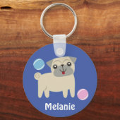 Cute Pug Dog Cartoon op maat Sleutelhanger (Voorkant)