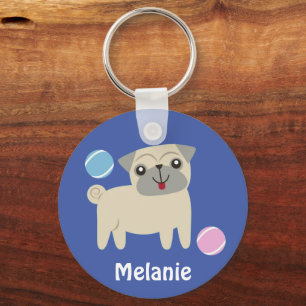 Cute Pug Dog Cartoon op maat Sleutelhanger