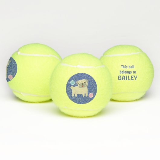Cute Pug Dog Cartoon op maat Tennisballen (Multi)