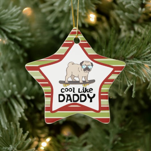 Cute Pug Dog Cool of Dad Kerstmis Keramisch Ornament (Boom)