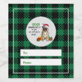 Cute Pug Dog COVID Kerstfeestdagen Lichten Wijn Etiket (Enkel label)