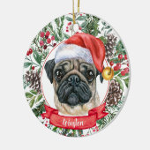 Cute Pug Dog Custom Santa Hat Kerstversier Keramisch Ornament (Links)