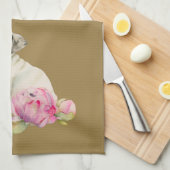 Cute Pug Dog en Peony Flowers Illustration Theedoek (Quarter Fold)