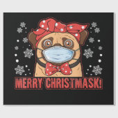 Cute Pug Dog Face Mask Merry Kerstry Cadeaupapier (Vlak)