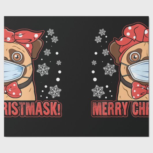 Cute Pug Dog Face Mask Merry Kerstry Cadeaupapier (Zoom)
