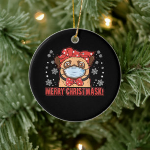 Cute Pug Dog Face Mask Merry Kerstry Keramisch Ornament