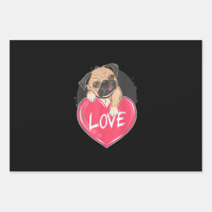 Cute Pug Dog Hearts Pug Valentijns Gift Inpakpapier Vel