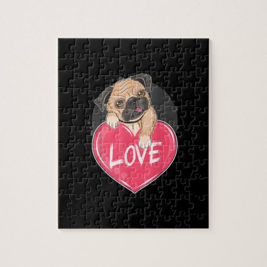 Cute Pug Dog Hearts Pug Valentijns Gift Legpuzzel (Verticaal)