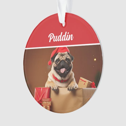 Cute Pug Dog Holiday Christmas Photo Ornament (voorkant)