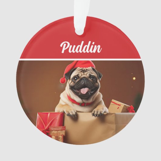 Cute Pug Dog Holiday Christmas Photo Ornament (voorkant)