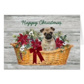 Cute Pug Dog in Basket met kerstkaart (Voorkant Horizontaal)
