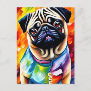 Cute Pug Dog in een kleurrijke jas Briefkaart