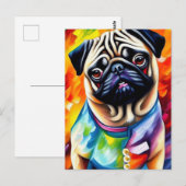 Cute Pug Dog in een kleurrijke jas Briefkaart (Voorkant / Achterkant)