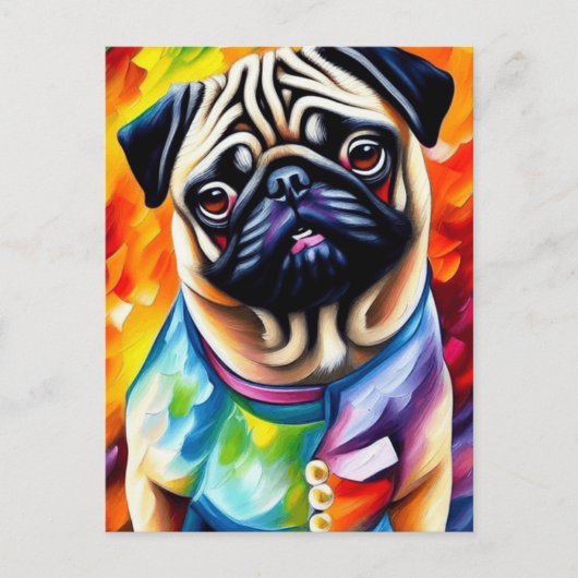 Cute Pug Dog in een kleurrijke jas Briefkaart (Voorkant)