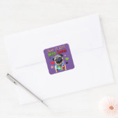 Cute Pug Dog in een kleurrijke jas Vierkante Sticker (Envelop)