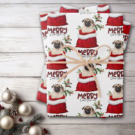 Cute Pug Dog in Holiday Gift Bag Inpakpapier Vel