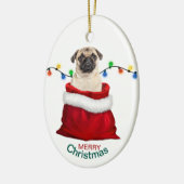Cute Pug Dog in Holiday Gift Bag Keramisch Ornament (Links)