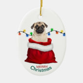 Cute Pug Dog in Holiday Gift Bag Keramisch Ornament (Voorkant)