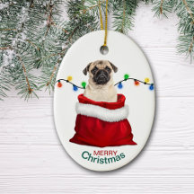 Cute Pug Dog in Holiday Gift Bag