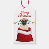 Cute Pug Dog in Santa Bag Cadeaulabel (Voorkant)