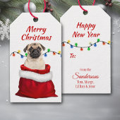 Cute Pug Dog in Santa Bag Cadeaulabel
