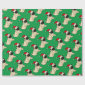 Cute Pug Dog in Santa Hat-kerstCartoon Cadeaupapier (Vlak)
