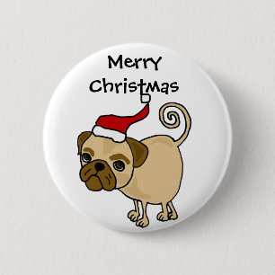 Cute Pug Dog in Santa Hat-kerstkunst Ronde Button 5,7 Cm