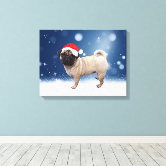 Cute Pug Dog Kerstkerstkerstkerstkerstkerstkerstma Canvas Afdruk (Insitu (Houten vloer))