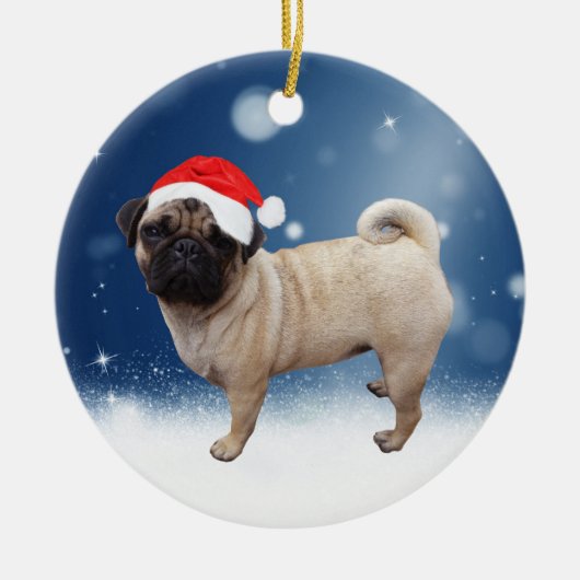 Cute Pug Dog Kerstkerstkerstkerstkerstkerstkerstma Keramisch Ornament (Voorkant)