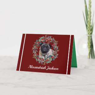 Cute Pug Dog Kerstmis Holiday Rood Feestdagen Kaart