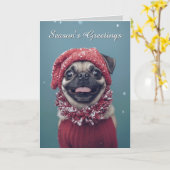 Cute Pug Dog Kerstmis Kaart (Gele Bloem)