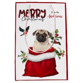 Cute Pug Dog Kerstmis Medium Cadeauzakje