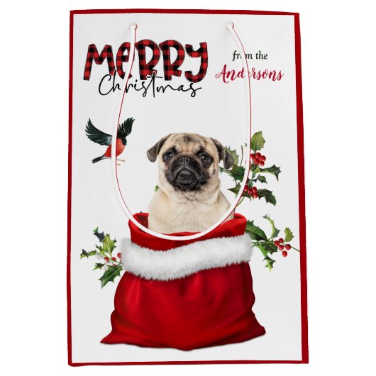 Cute Pug Dog Kerstmis Medium Cadeauzakje (Voorkant)