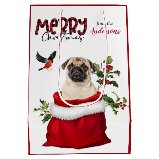 Cute Pug Dog Kerstmis Medium Cadeauzakje (Achterkant)