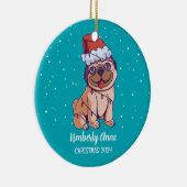 Cute Pug Dog Kerstmis Puppy Snowy Winter Holiday Keramisch Ornament (Rechts)